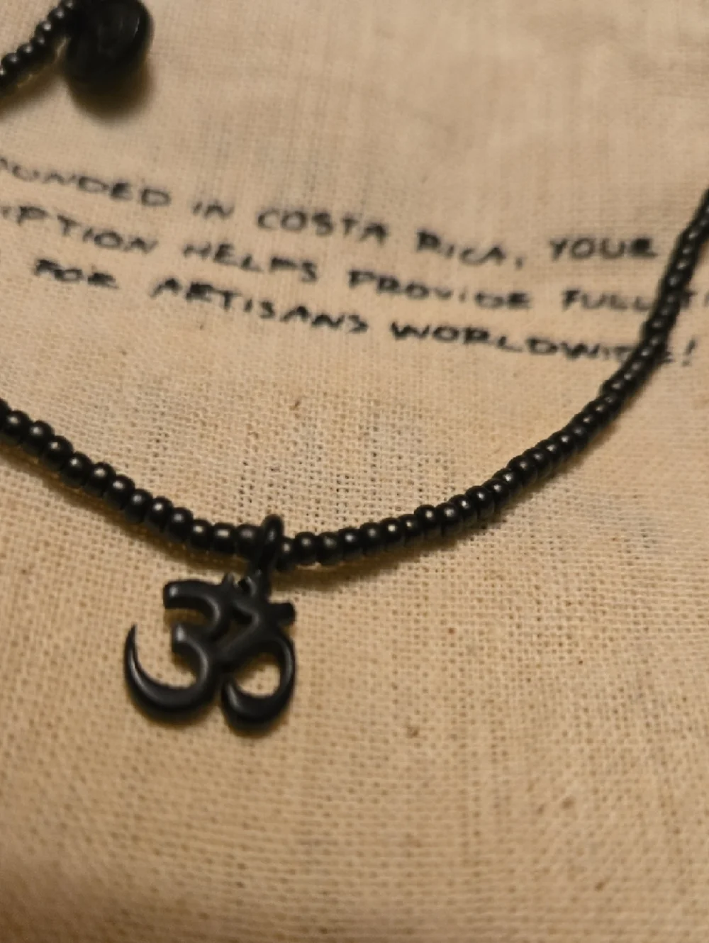 Black Beaded Bracelet with Ohm Charm - Picture 3 of 4